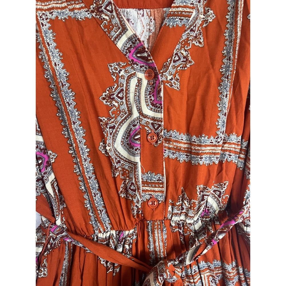 Anthropologie Porridge Isabel Scarf Print Puff Sleeve Belted Mini Dress Size S - Picture 7 of 7